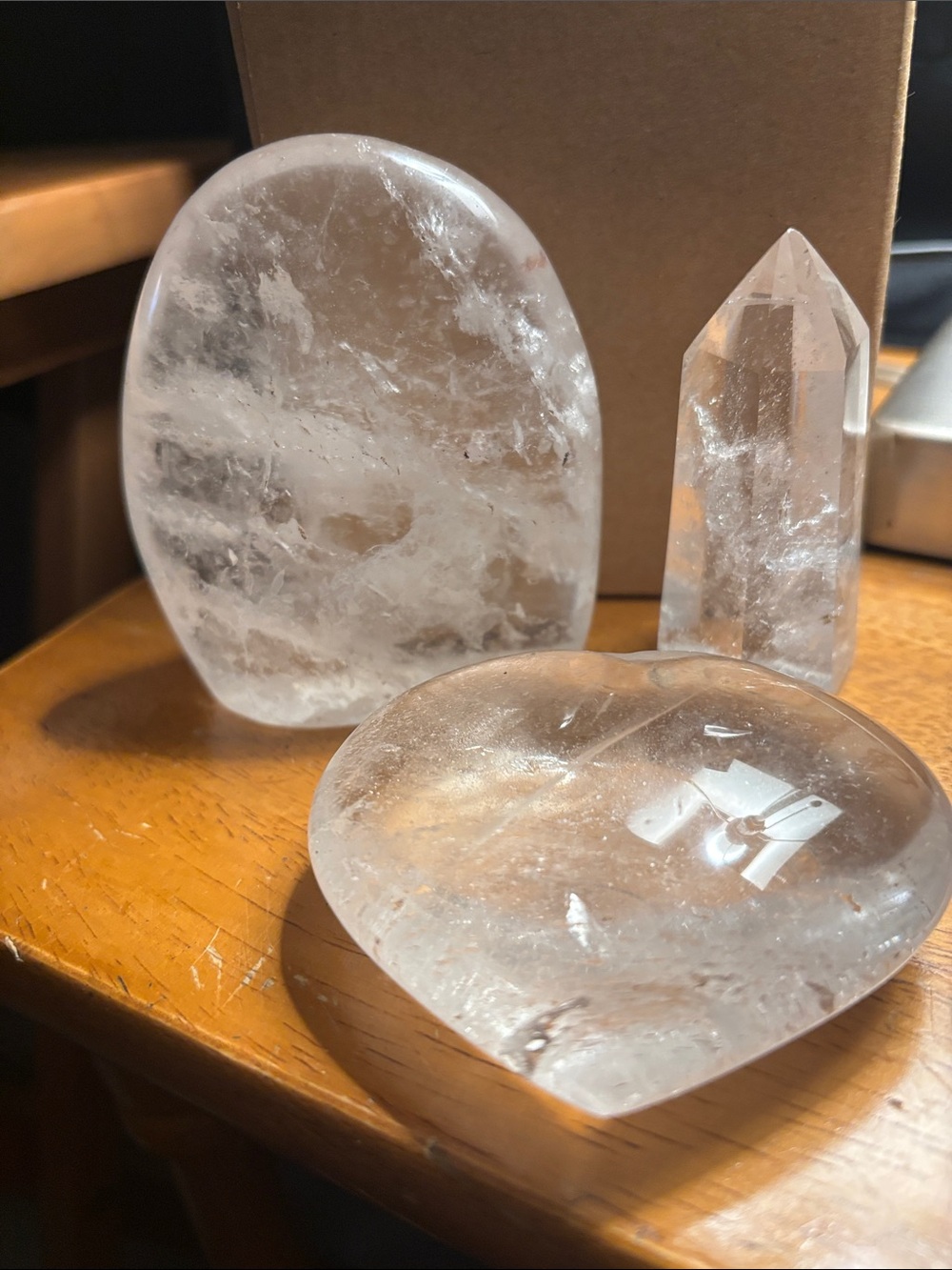 Clear Quartz Heart, Free Form & Point Crystal Set